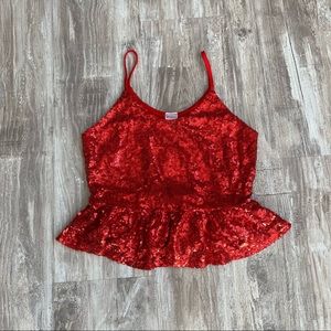 Red Sparkly Peplum Top - No Boundaries